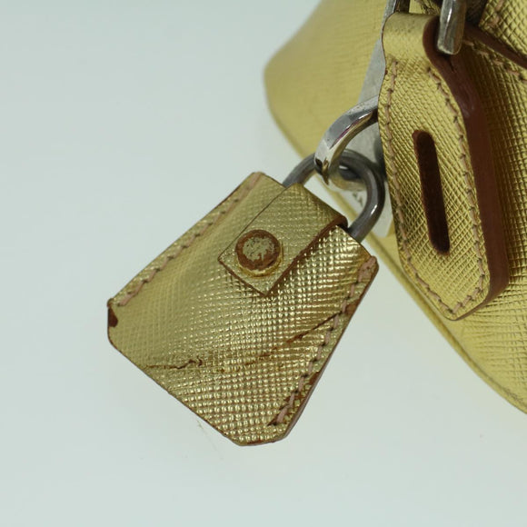 PRADA Hand Bag Safiano leather Gold Auth 60231V