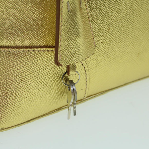 PRADA Hand Bag Safiano leather Gold Auth 60231A