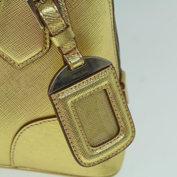 PRADA Hand Bag Safiano leather Gold Auth 60231A