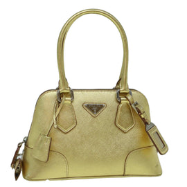PRADA Hand Bag Safiano leather Gold Auth 60231V