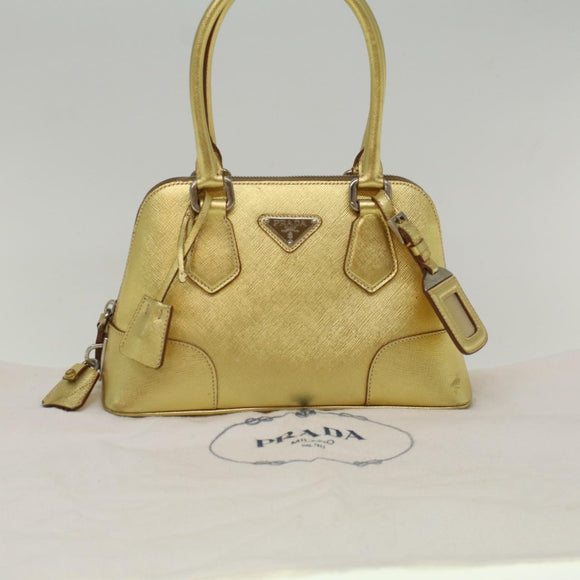 PRADA Hand Bag Safiano leather Gold Auth 60231A