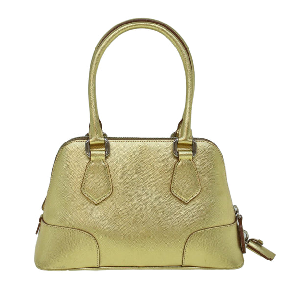 PRADA Hand Bag Safiano leather Gold Auth 60231A