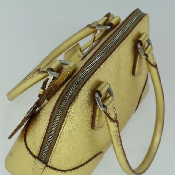 PRADA Hand Bag Safiano leather Gold Auth 60231A