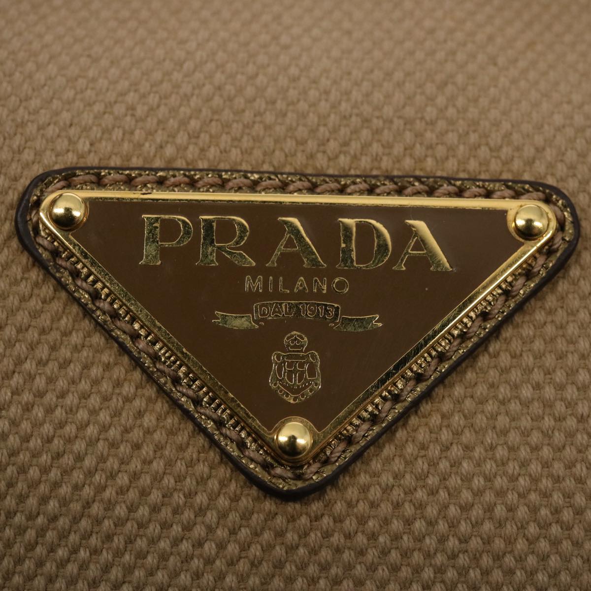 PRADA Hand Bag Canvas Gold Auth 60299