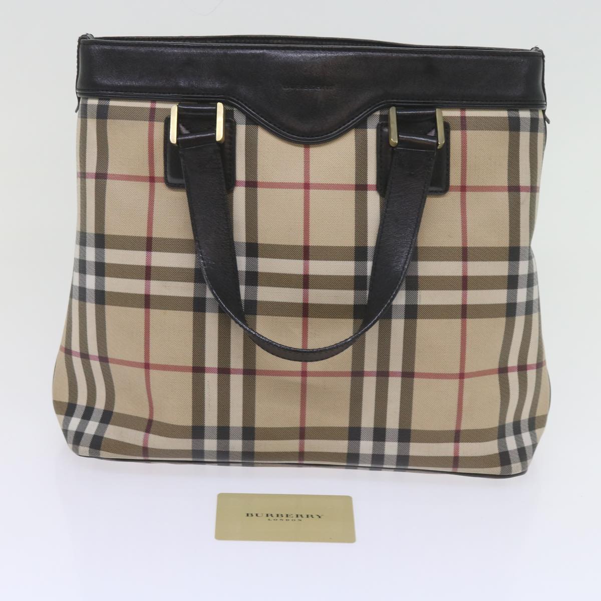 BURBERRY Nova Check Tote Bag Coated Canvas Beige Auth 60300