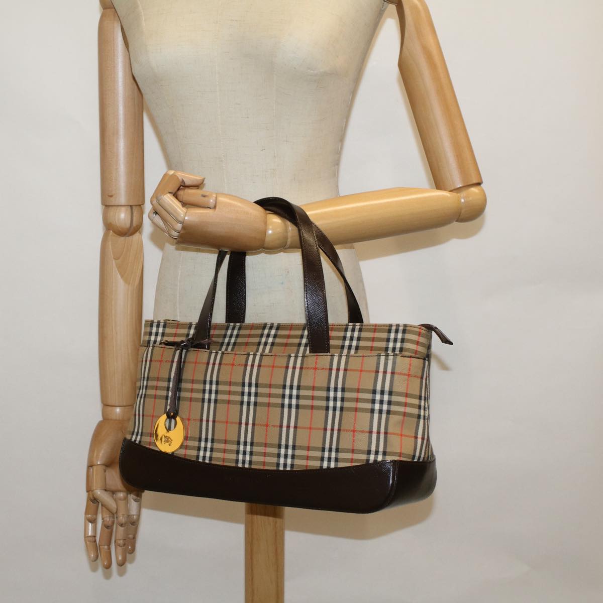 BURBERRY Nova Check Hand Bag Canvas Beige Brown Auth 60381