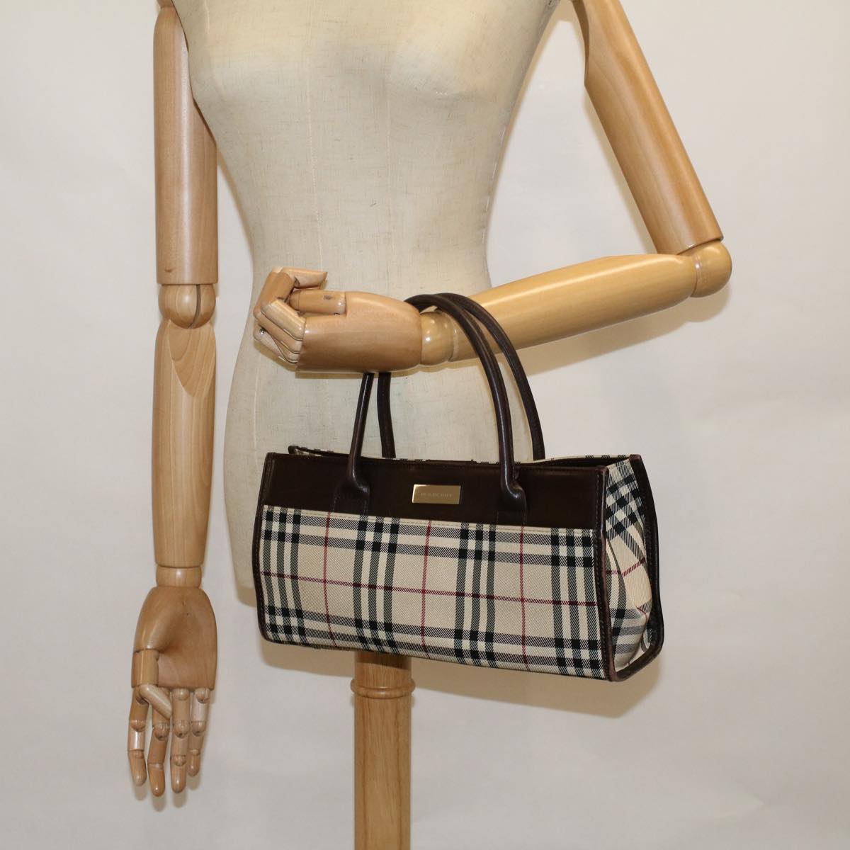 BURBERRY Nova Check Hand Bag Canvas Beige Brown Auth 60424