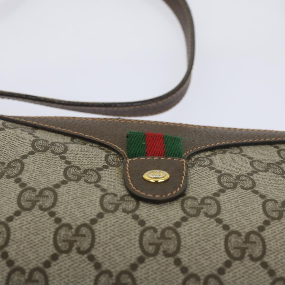 GUCCI GG Supreme Web Sherry Line Shoulder Bag Beige Red 89・02・018 Auth 60474