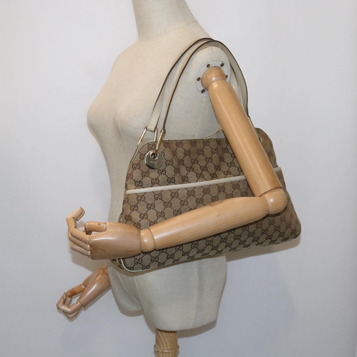 GUCCI GG Canvas Tote Bag Beige 121023 Auth 60518