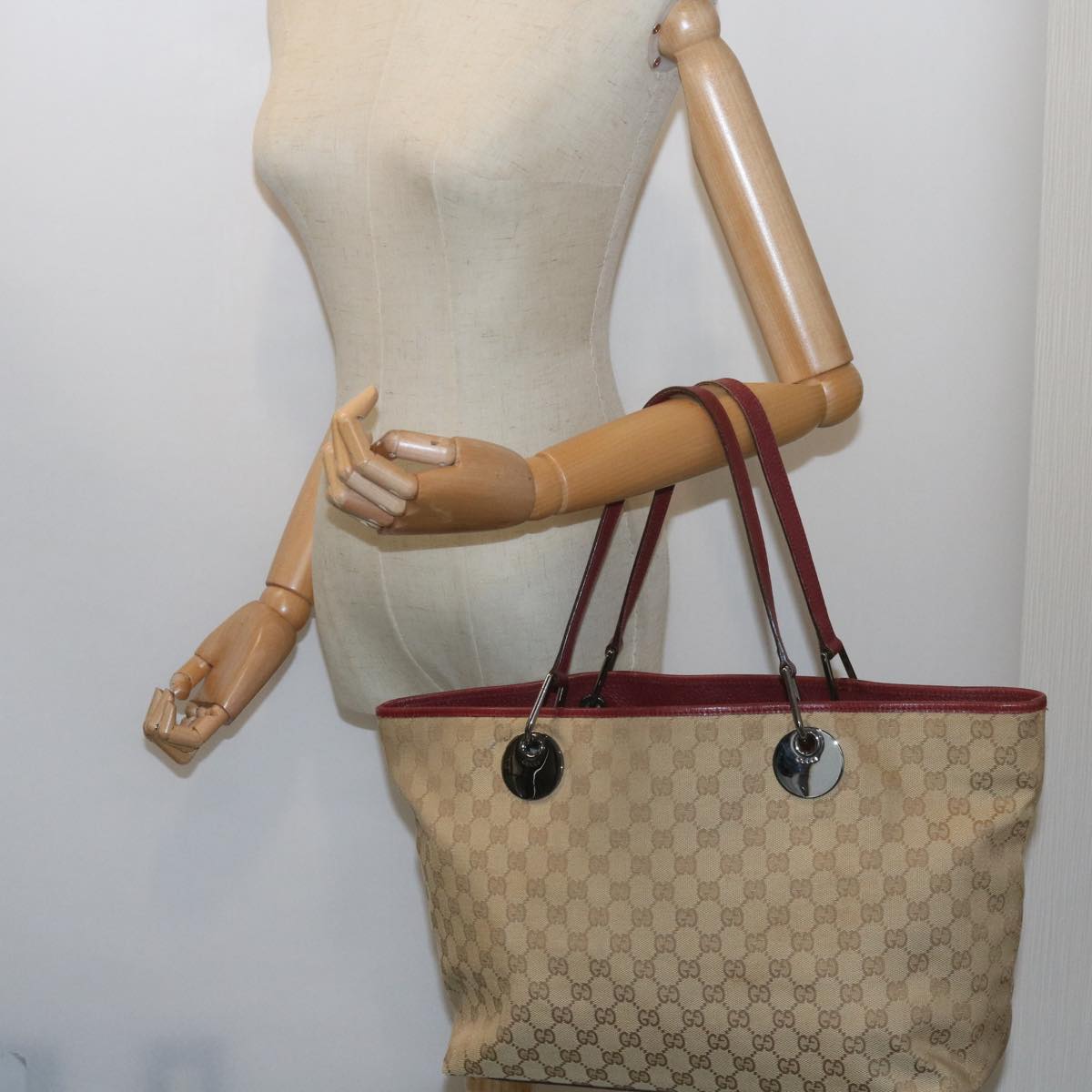 GUCCI GG Canvas Tote Bag Beige 120838 Auth 60521