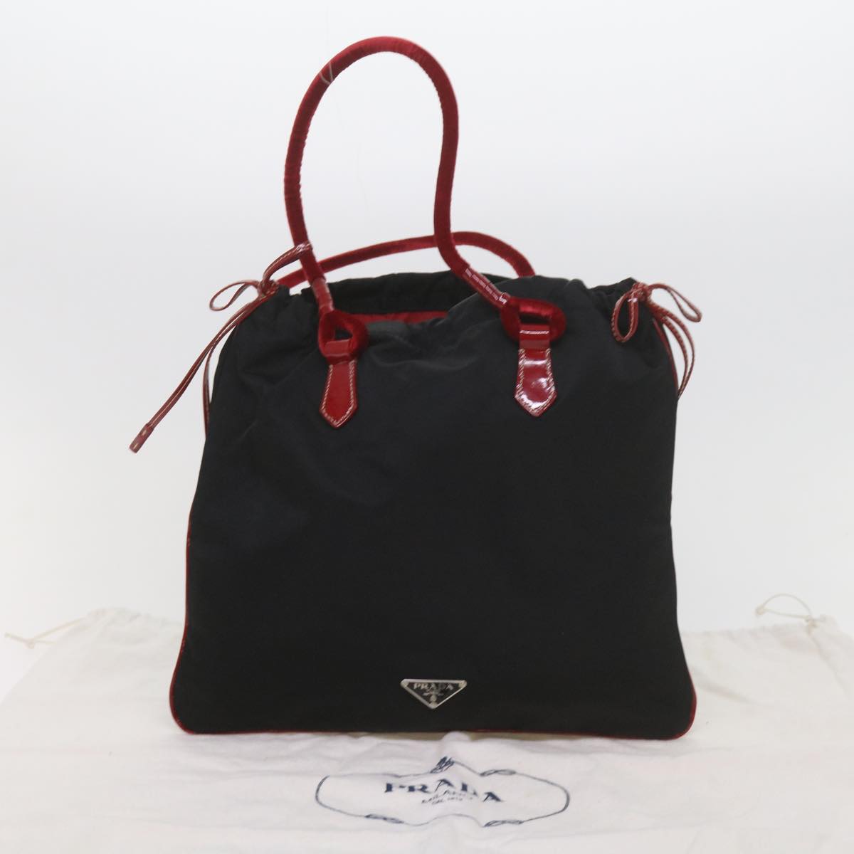 PRADA Hand Bag Nylon Black Red Auth 60533