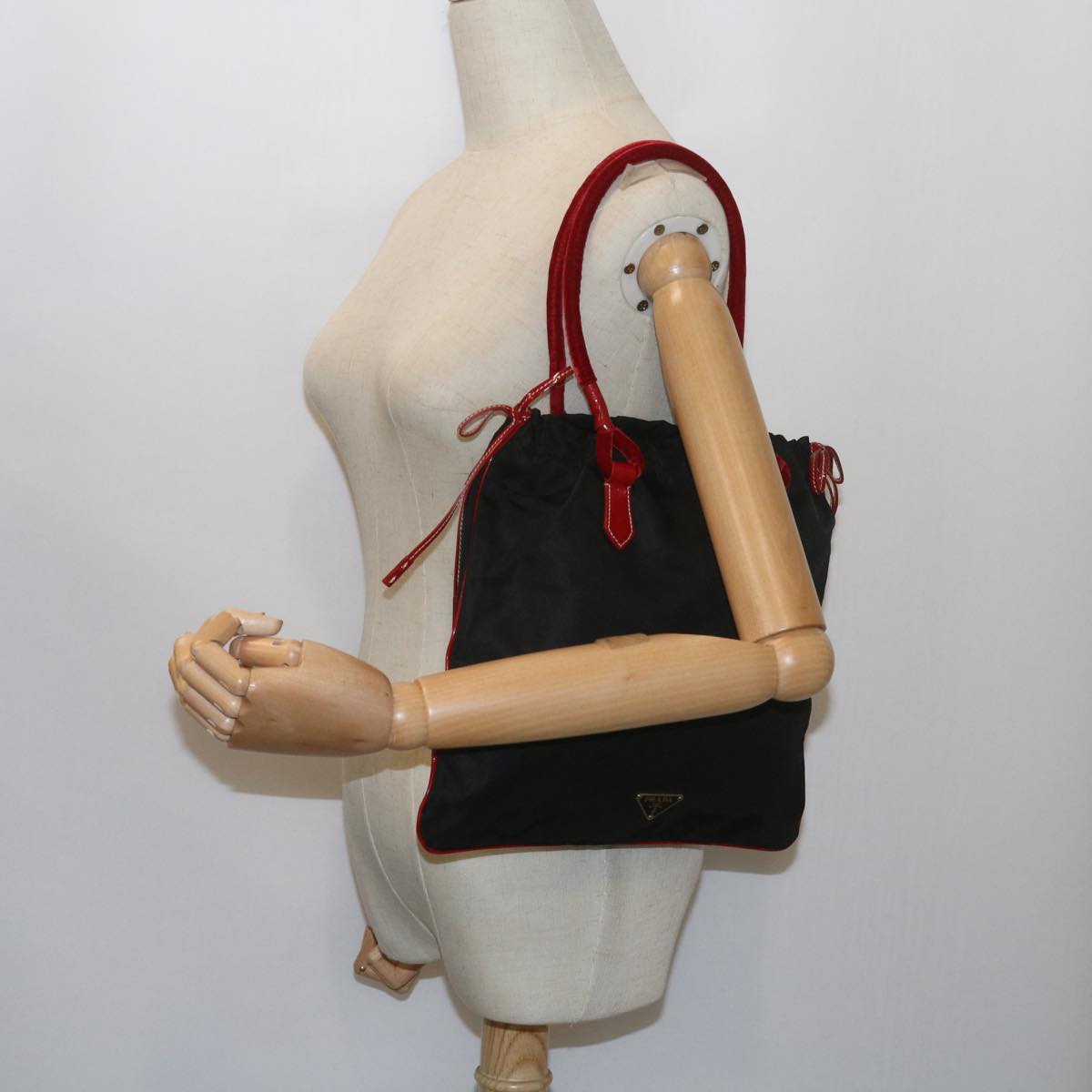 PRADA Hand Bag Nylon Black Red Auth 60533