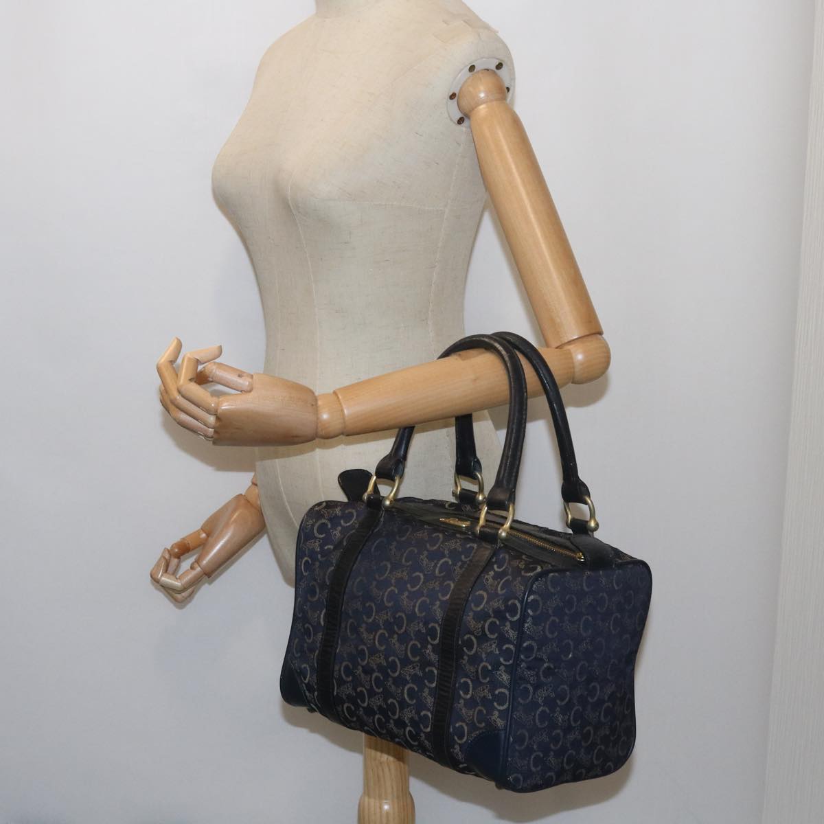 CELINE C Macadam Canvas Hand Bag Navy Auth 60577