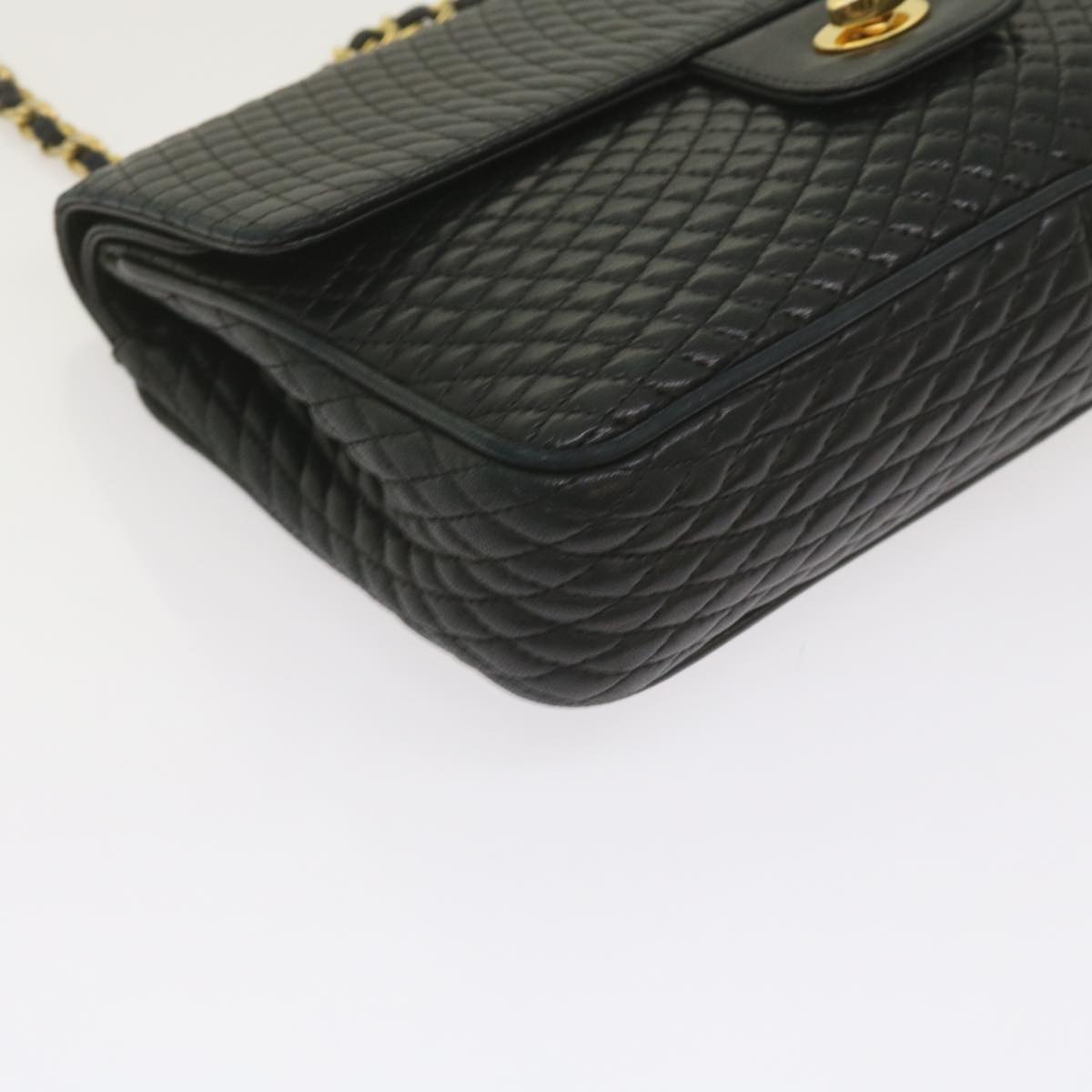 BALLY Chain Shoulder Bag Leather Black Auth 60659