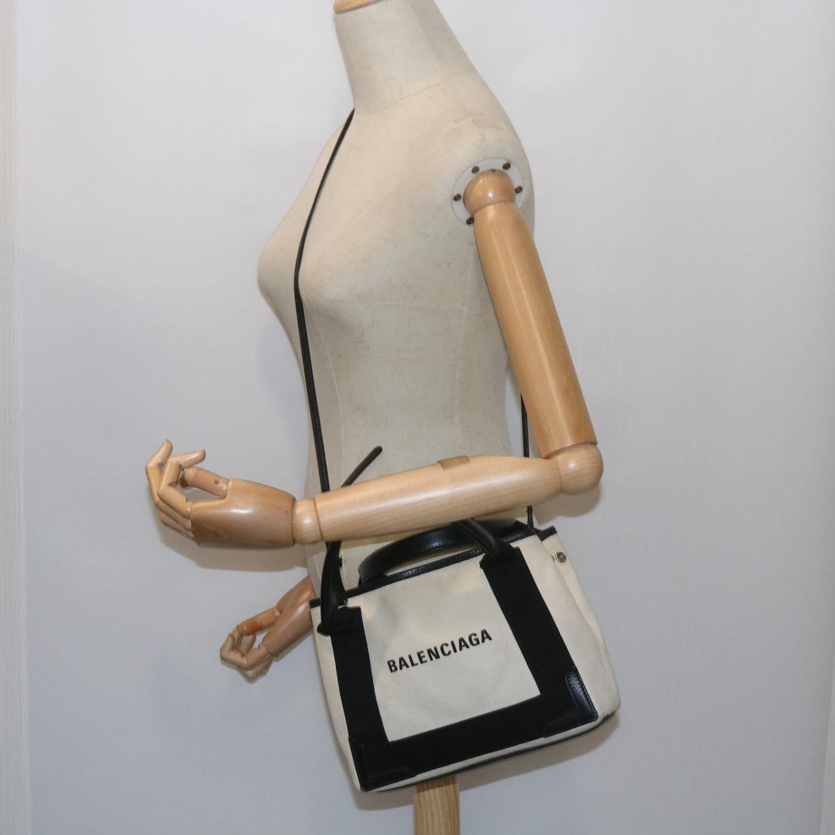 BALENCIAGA Kabas Hand Bag Canvas Black Beige 390346 Auth 60661