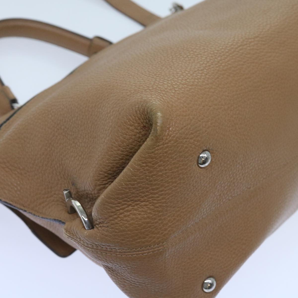 Salvatore Ferragamo Gancini Hand Bag Leather Beige Auth 60695