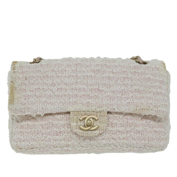 CHANEL Matelasse Chain Shoulder Bag Tweed Pink CC Auth 60753A