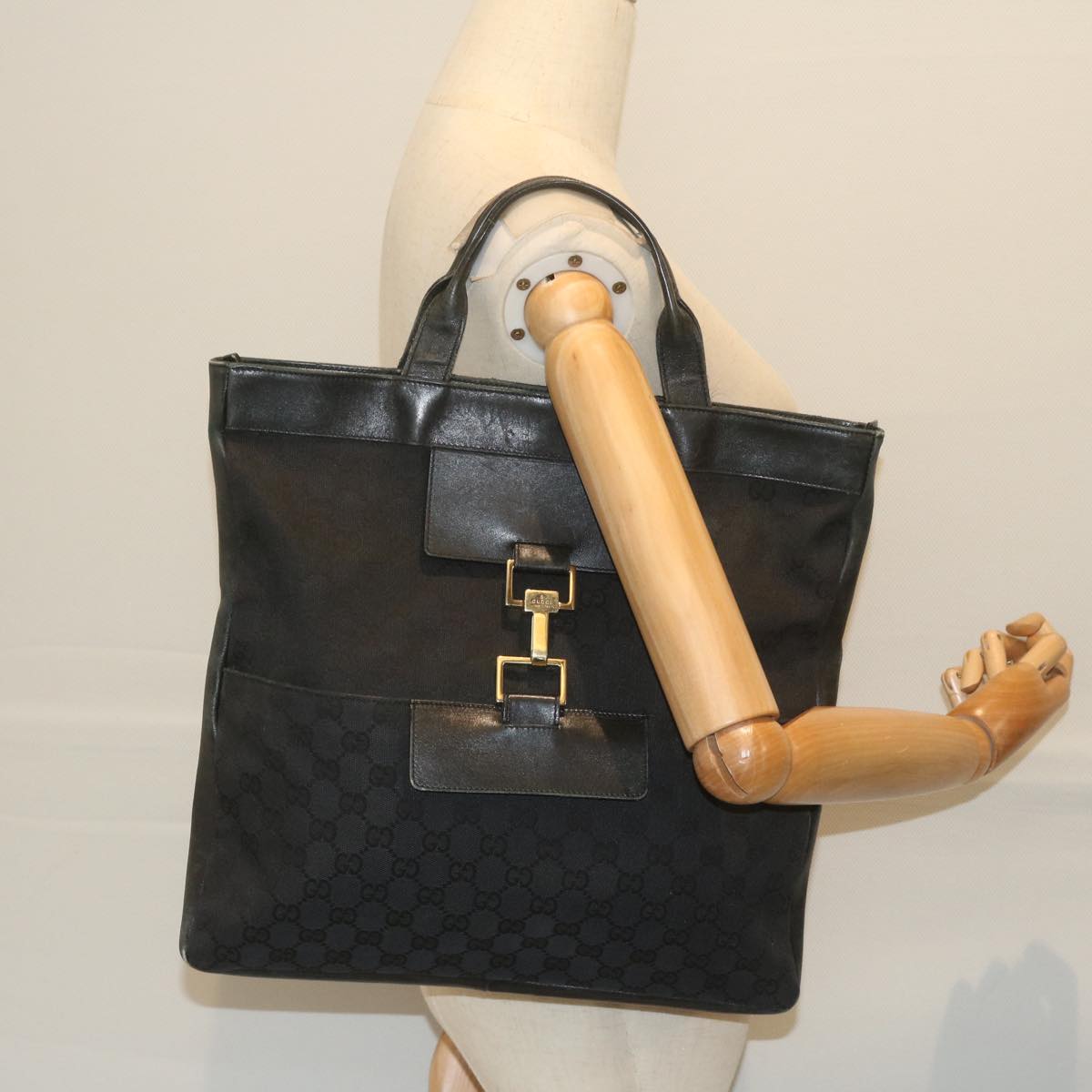 GUCCI GG Canvas Hand Bag Black 001 4083 Auth 60788