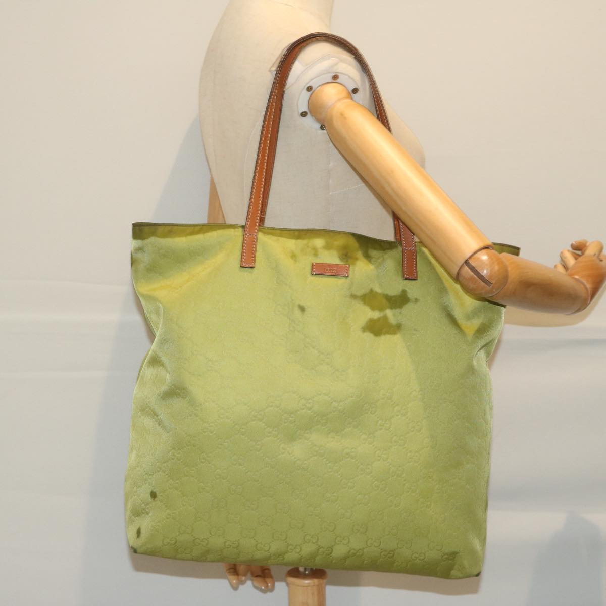 GUCCI GG Canvas Tote Bag Green 295252 Auth 60789