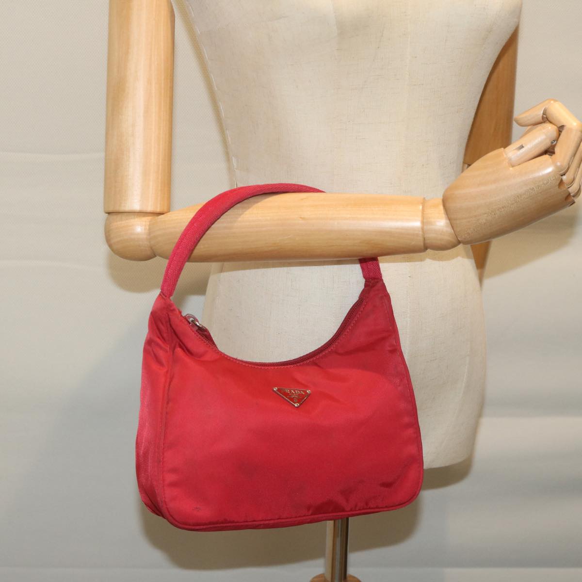 PRADA Hand Bag Nylon Red Auth 60822