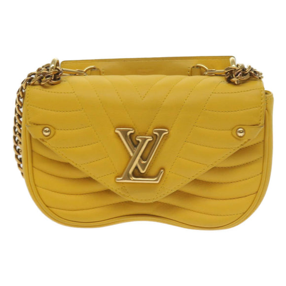 LOUIS VUITTON New Wave Chain Bag PM Shoulder Bag Leather Yellow LV Auth 60852A