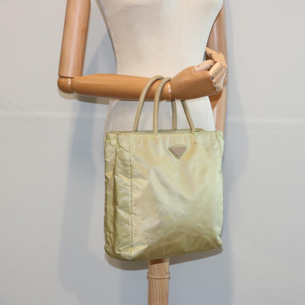 PRADA Hand Bag Nylon Beige Auth 60951