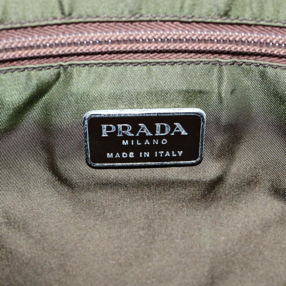 PRADA Hand Bag Nylon Khaki Auth 60956