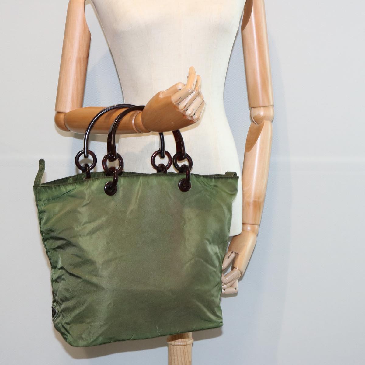 PRADA Hand Bag Nylon Khaki Auth 60968