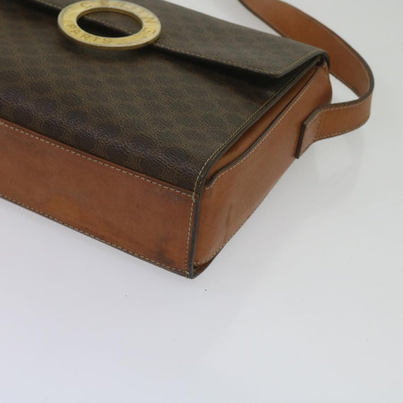 CELINE Macadam Canvas Umhängetasche PVC Leder Braun Auth 60985