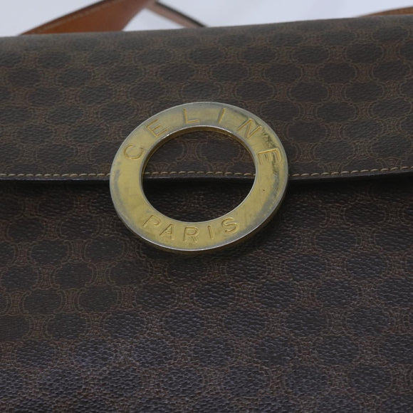 CELINE Macadam Canvas Umhängetasche PVC Leder Braun Auth 60985