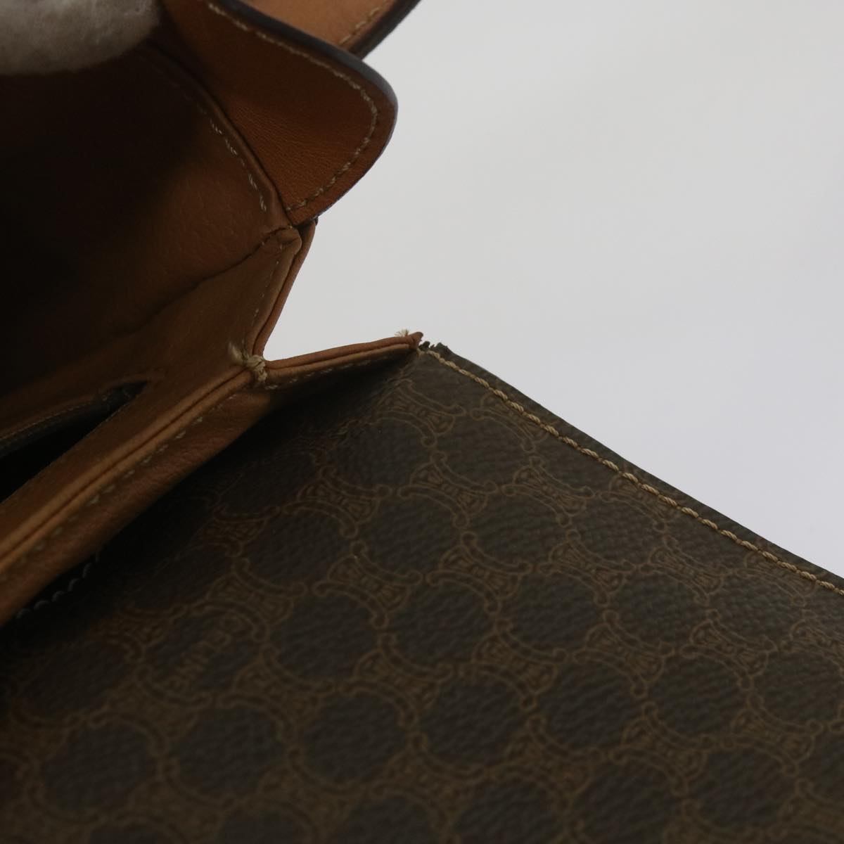 CELINE Macadam Canvas Shoulder Bag PVC Leather Brown Auth 60985