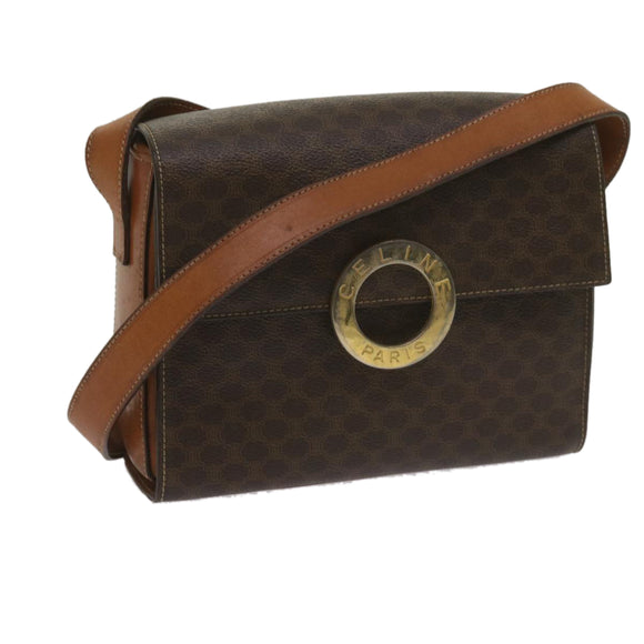 CELINE Macadam Canvas Umhängetasche PVC Leder Braun Auth 60985
