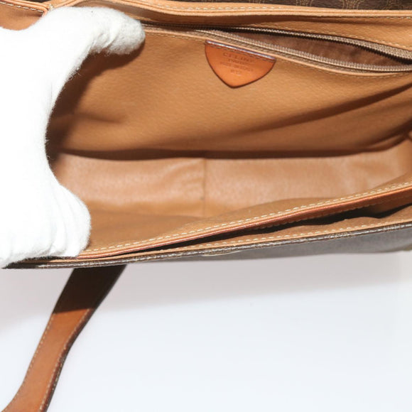 CELINE Macadam Canvas Umhängetasche PVC Leder Braun Auth 60985