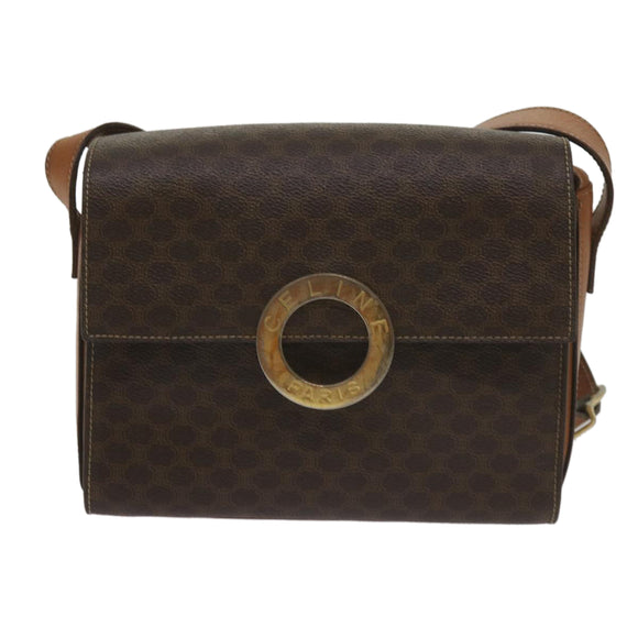 CELINE Macadam Canvas Umhängetasche PVC Leder Braun Auth 60985