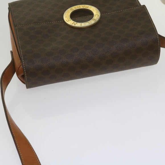 CELINE Macadam Canvas Umhängetasche PVC Leder Braun Auth 60985