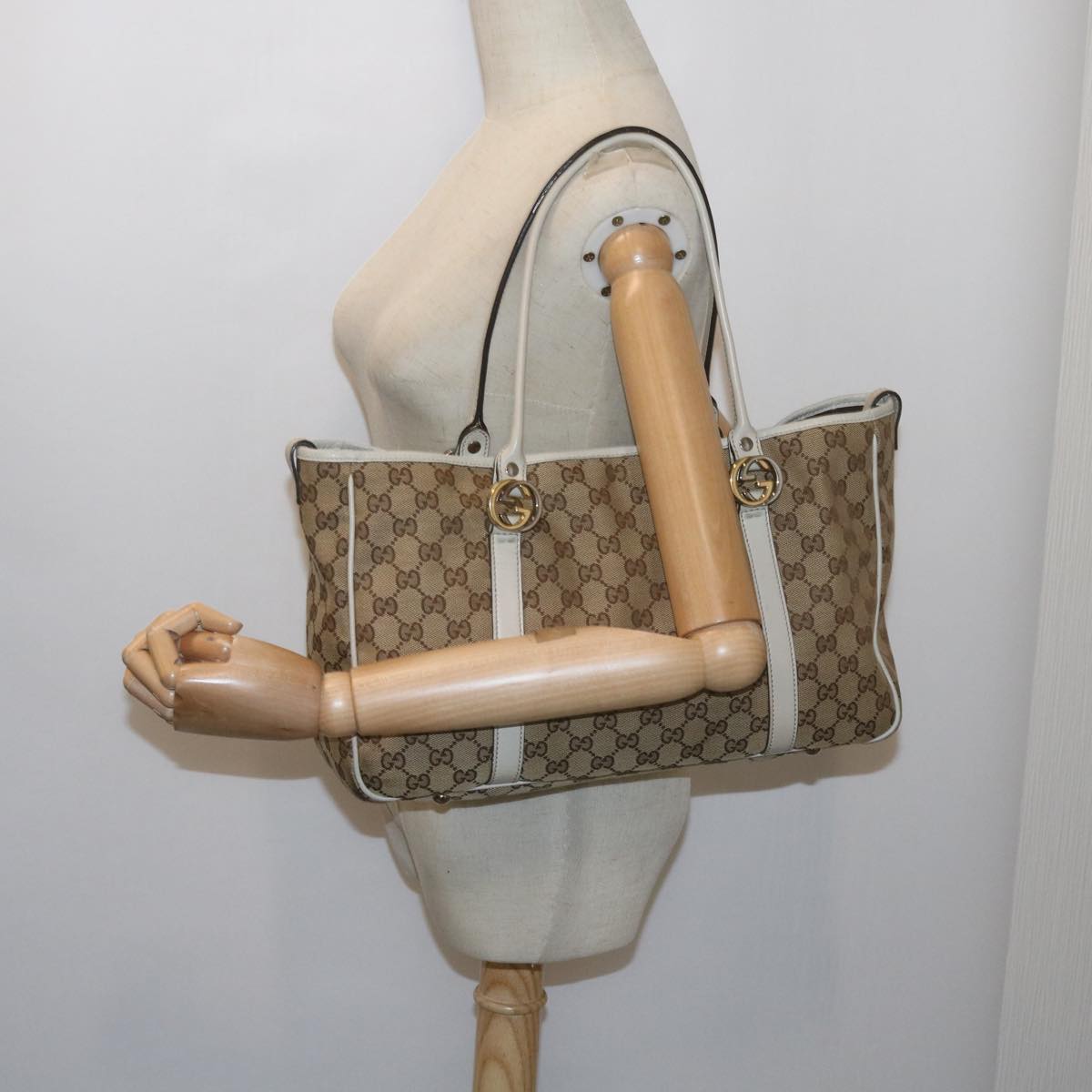 GUCCI GG Canvas GG Twins Tote Bag Beige 232957 Auth 60992