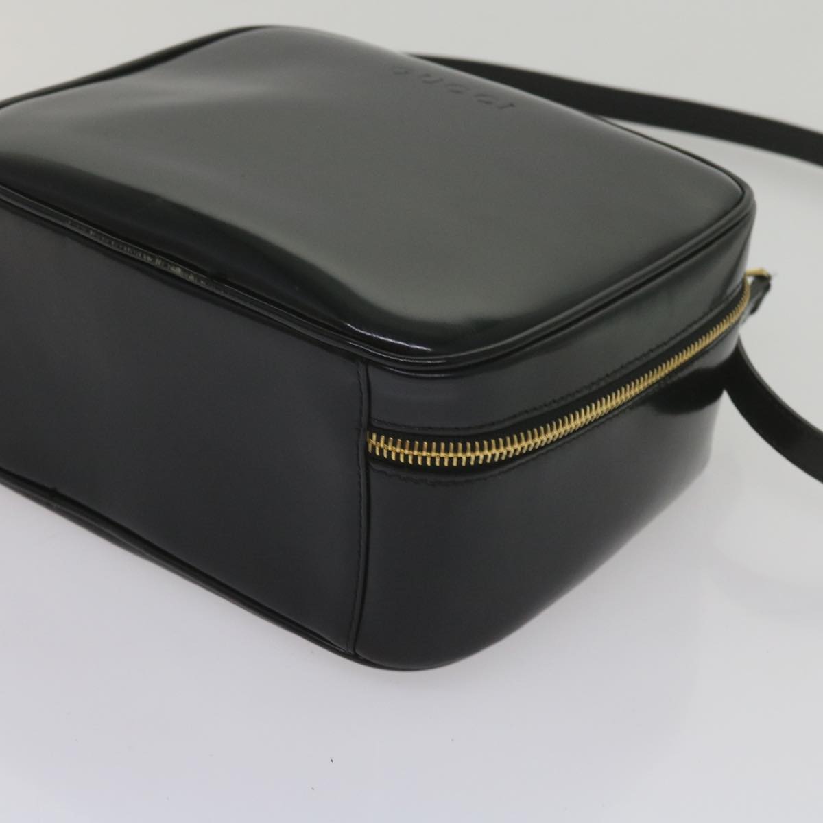 GUCCI Bamboo Vanity Cosmetic Pouch Patent leather Black 000 2040 0323 Auth 61015