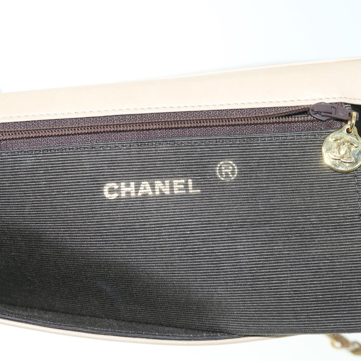 CHANEL Turn Lock Half Moon Chain Shoulder Bag Lamb Skin Beige CC Auth 61109