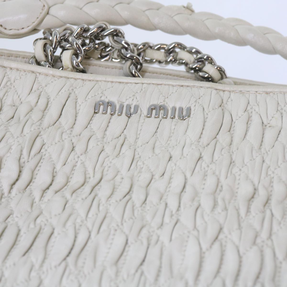 Miu Miu Materasse Chain Tote Bag Leather White Auth 61115