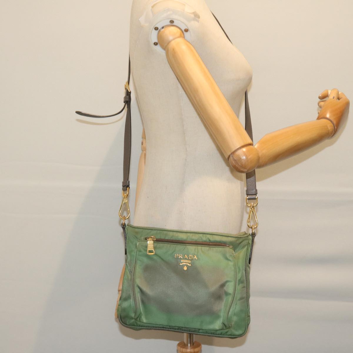 PRADA Shoulder Bag Nylon Green Auth 61234