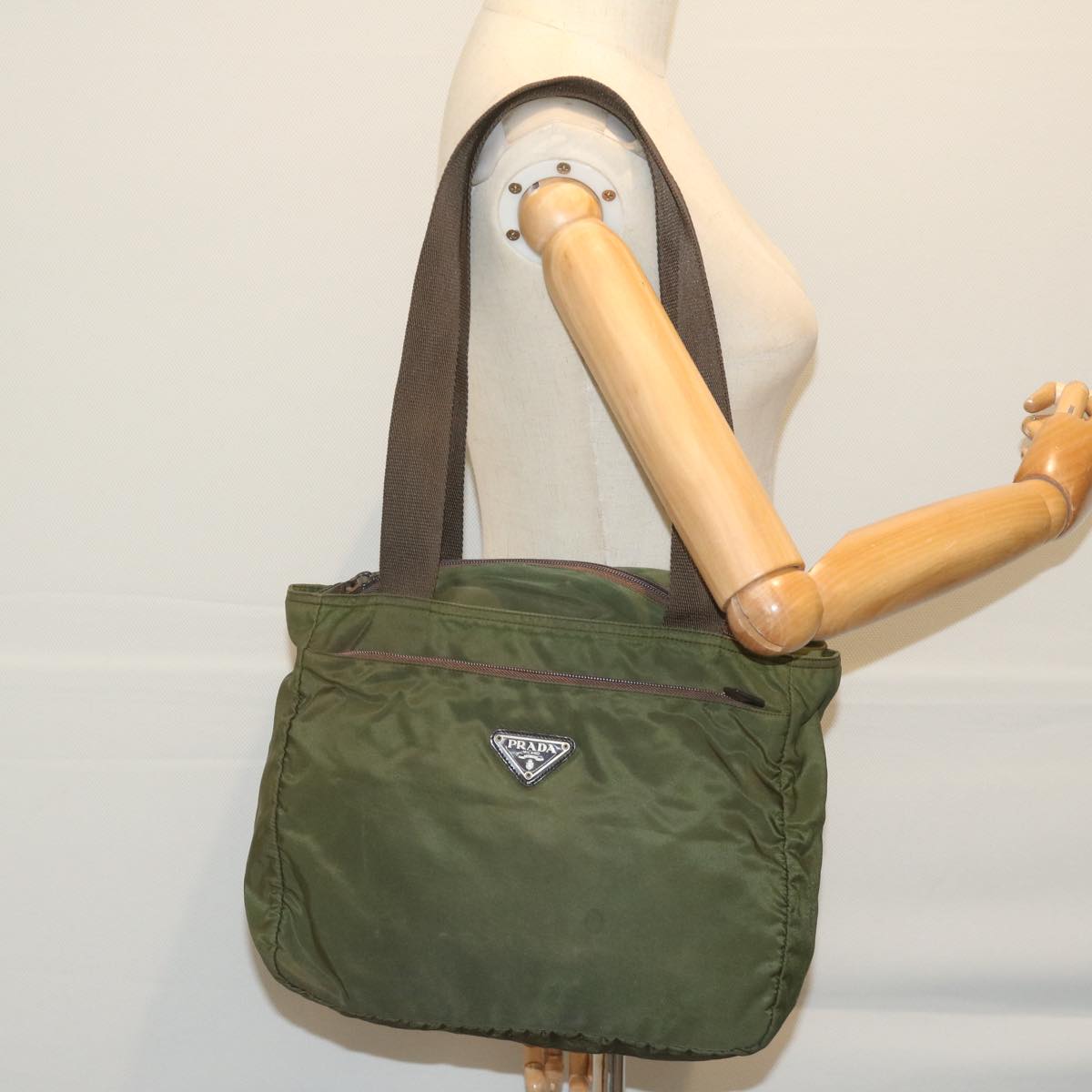 PRADA Shoulder Bag Nylon Khaki Auth 61236