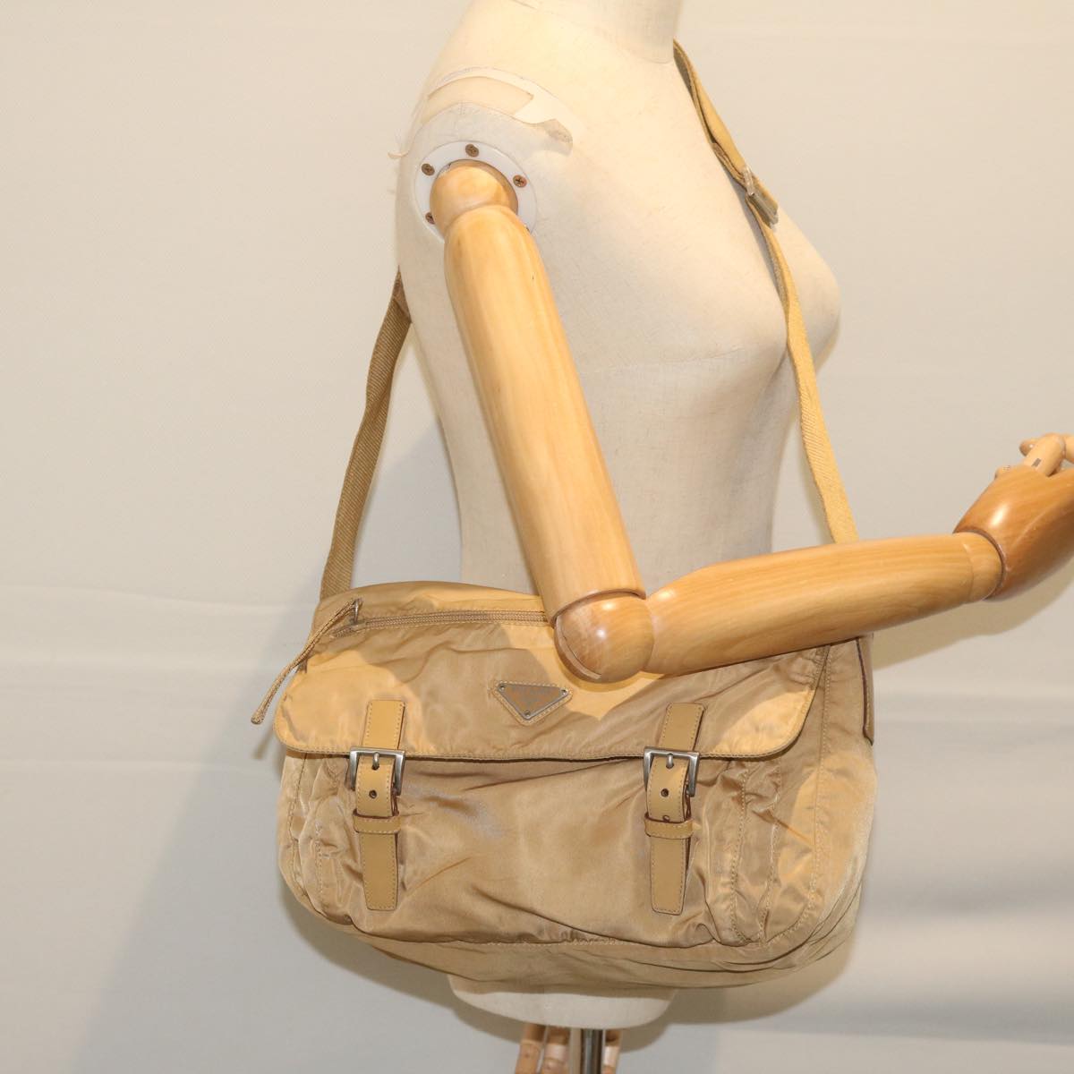 PRADA Shoulder Bag Nylon Beige Auth 61256