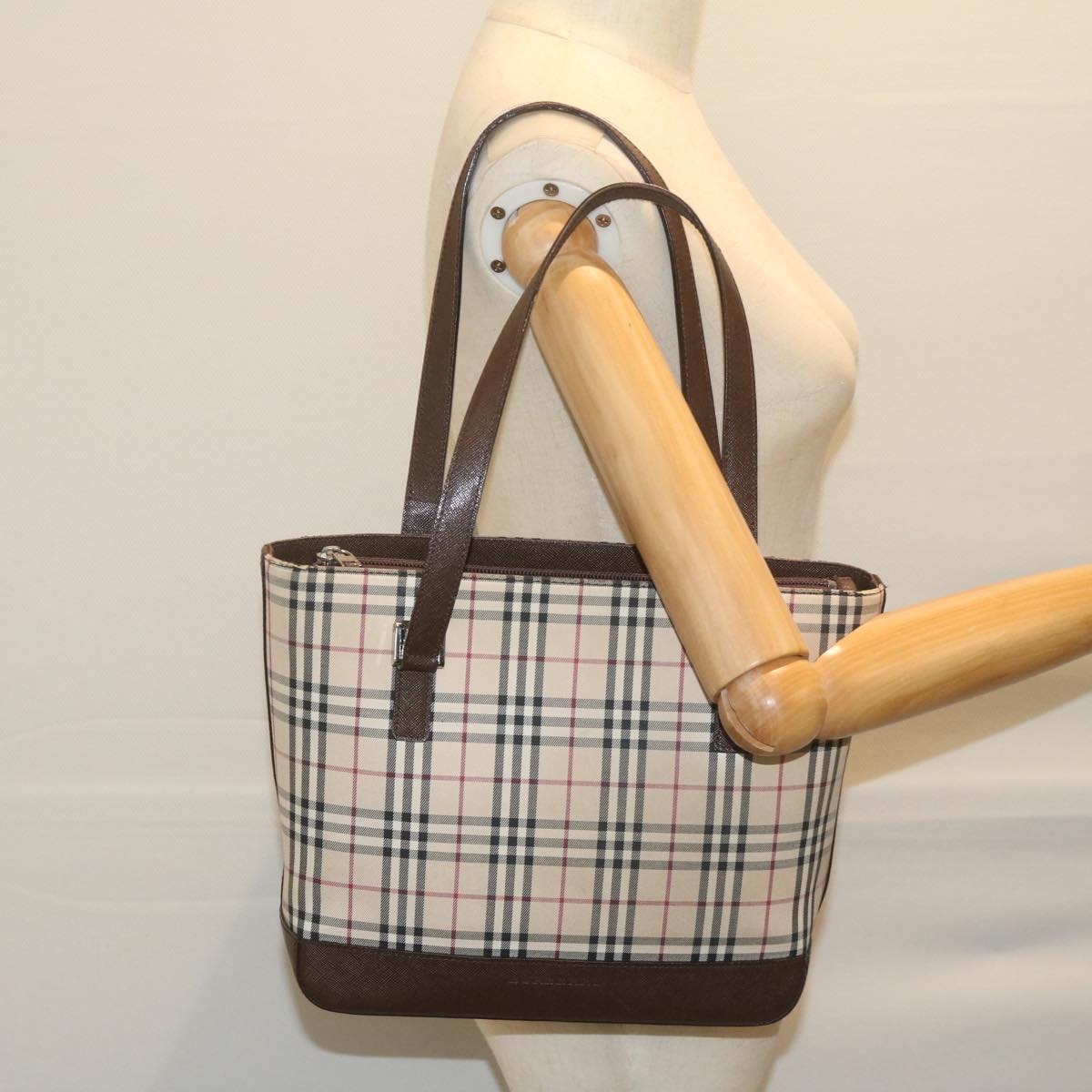 BURBERRY Nova Check Hand Bag Canvas Beige Auth 61339