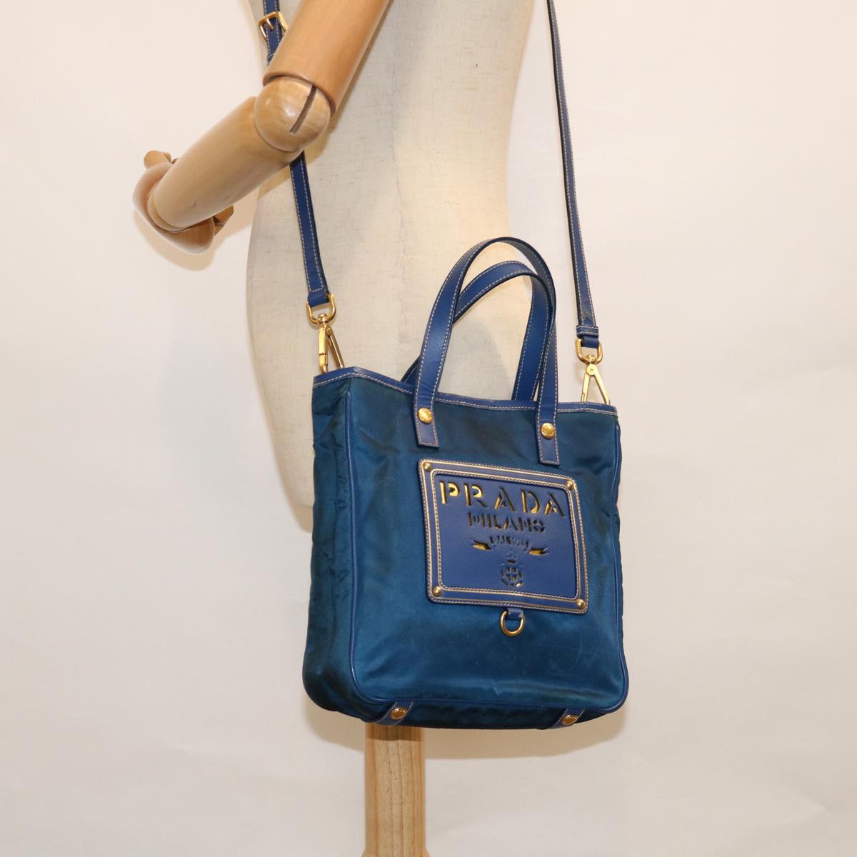 PRADA Hand Bag Nylon 2way Blue Auth 61403