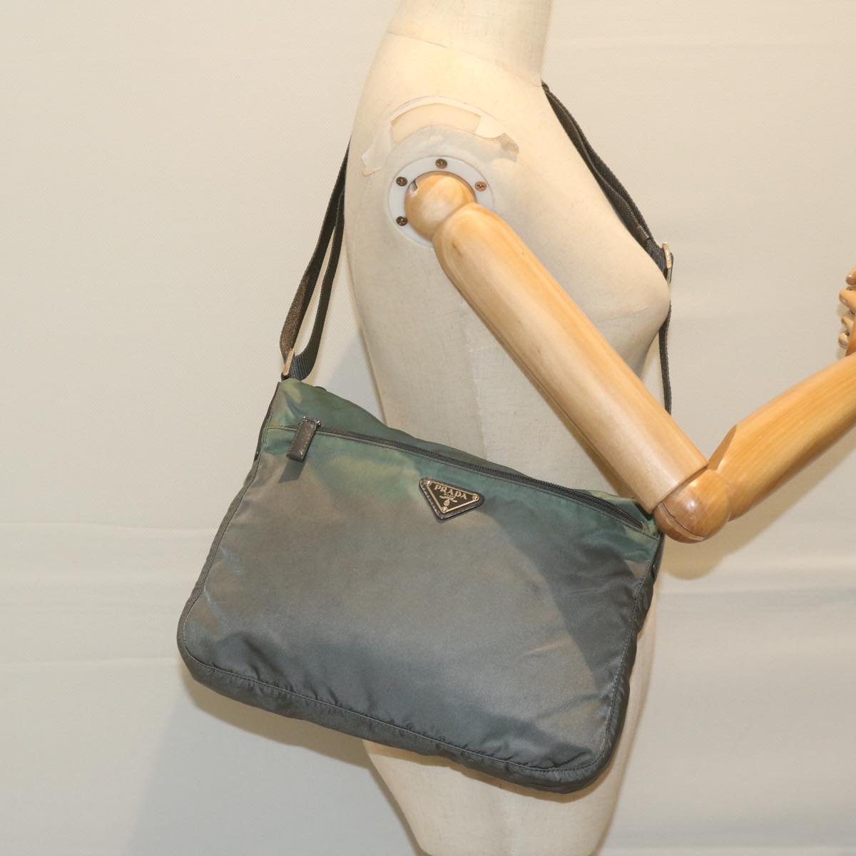 PRADA Shoulder Bag Nylon Khaki Auth 61409