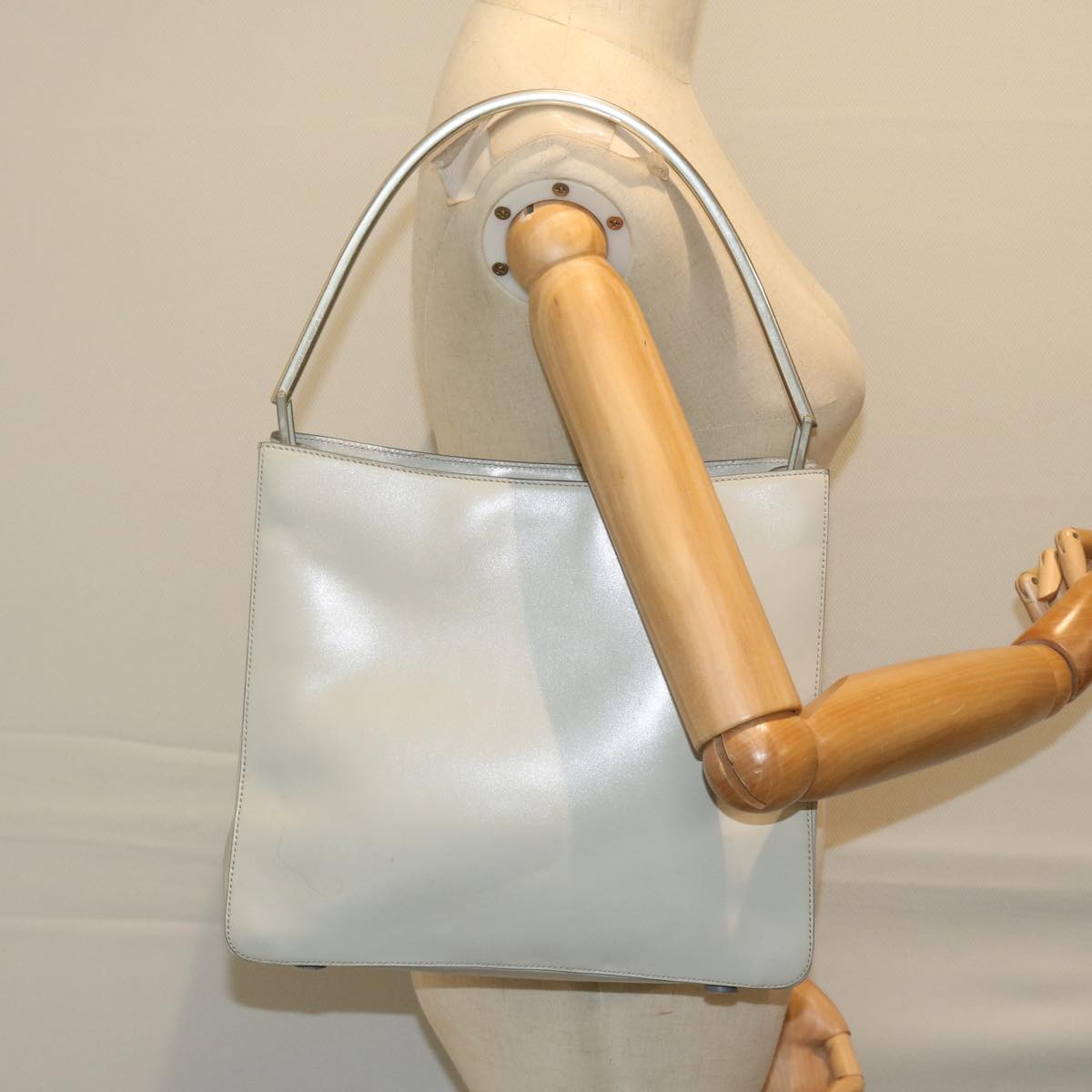 PRADA Shoulder Bag Leather Ivory Auth 61492