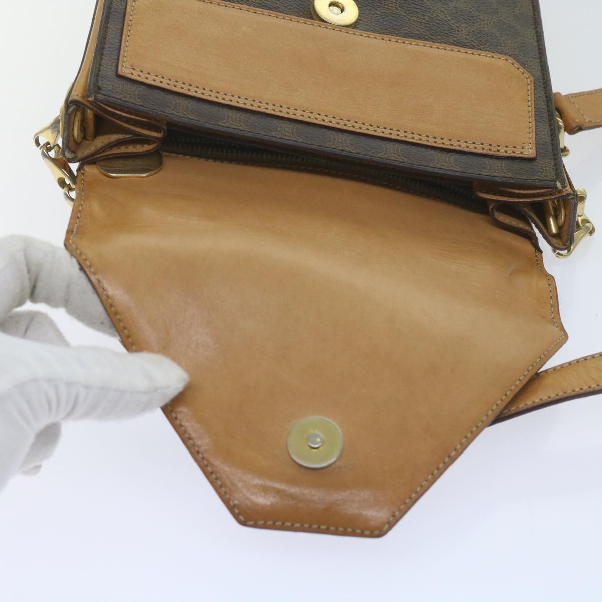 CELINE Macadam Canvas Shoulder Bag PVC Leather Brown Auth 61554