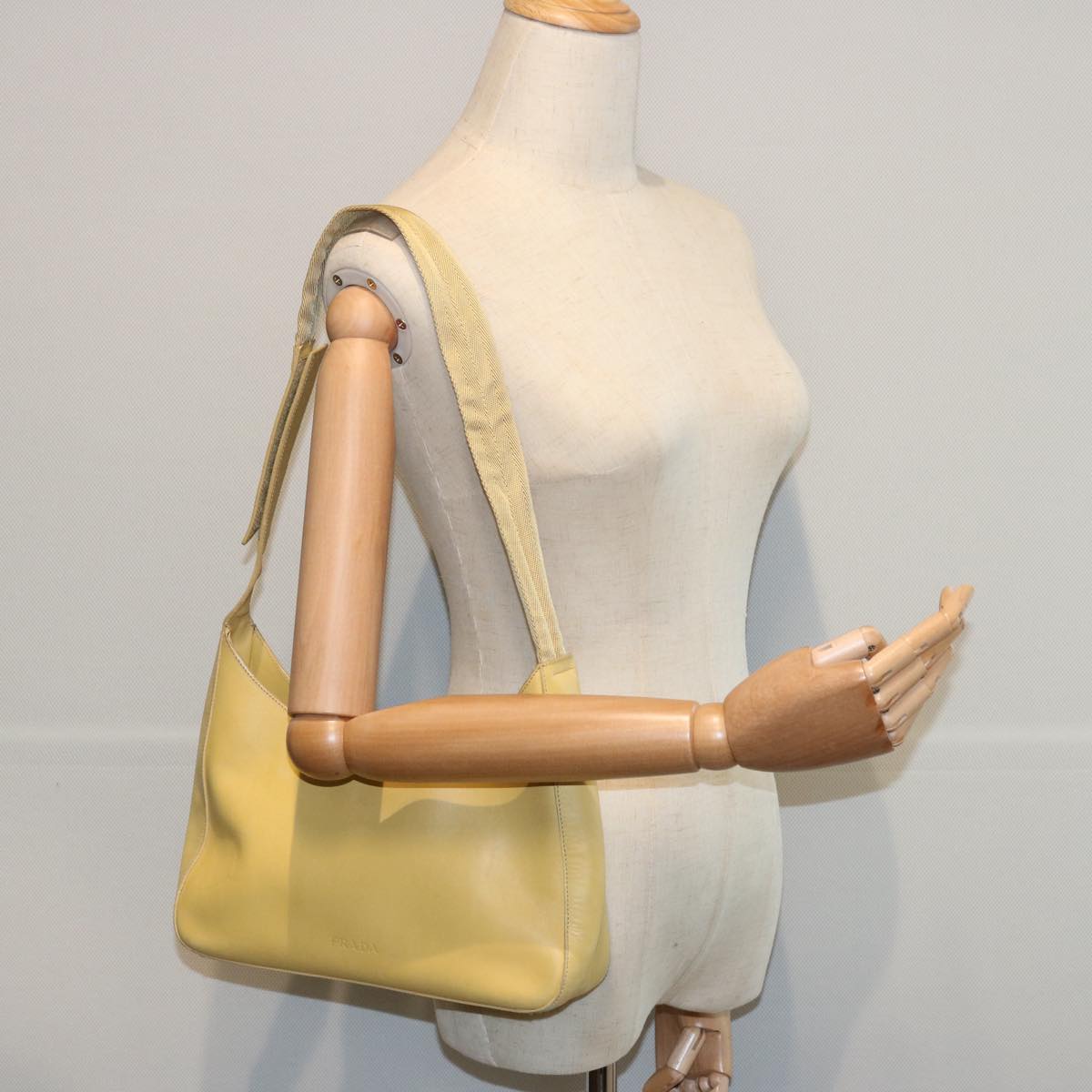 PRADA Shoulder Bag Leather Yellow Auth 61556