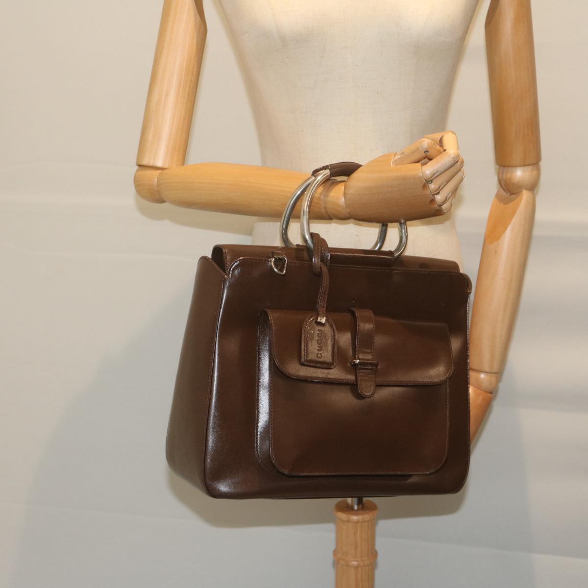 GUCCI Hand Bag Patent leather Brown 000 2058 0307 5 Auth 61566