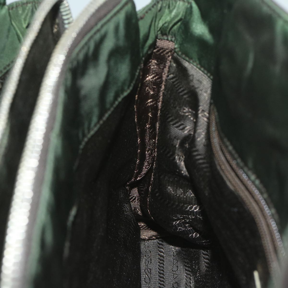 PRADA Tote Bag Leather nylon Brown Green Auth 61629